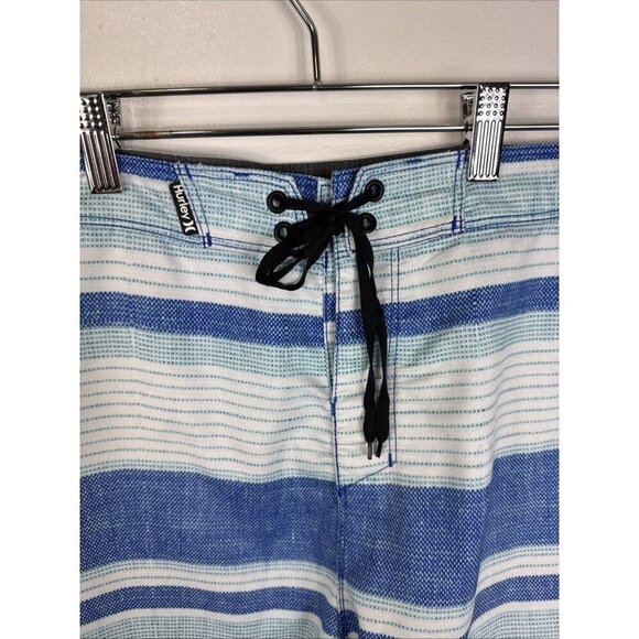 Hurley Men's 38 Board Shorts Hybrid Blue Stripe Inseam 9" Lace Up - Picture 4 of 11